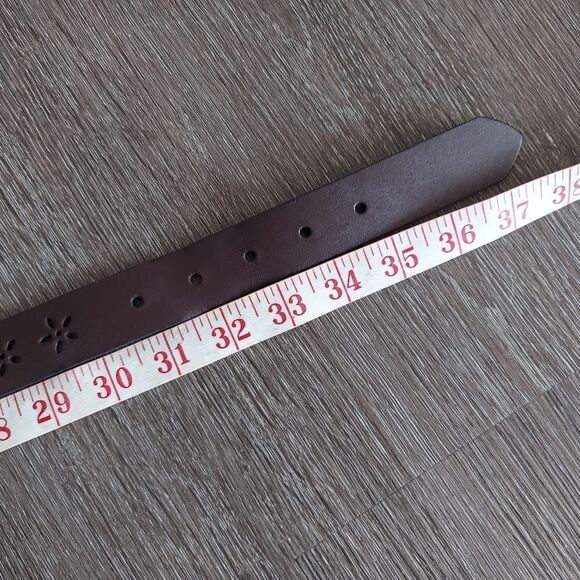 Brown Floral Perforated Bonded Leather Belt Size S/M - Picture 5 of 6